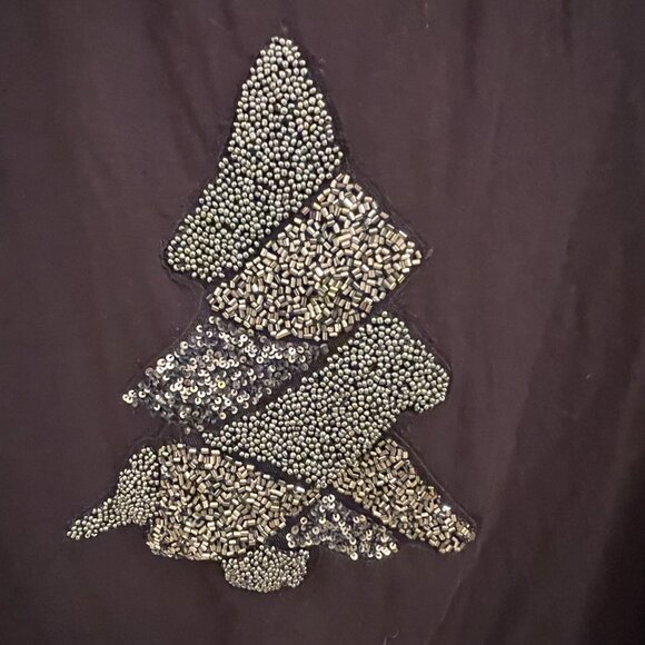 Coldwater Creek Embellished Christmas Tree Long Sleeve Black Tee sz `1X 16W 18W - Picture 2 of 4